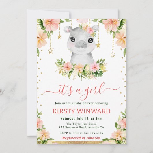 Flora Blütendusche Girl Einladung (Vorderseite)