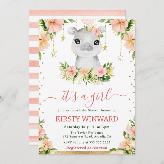 Flora Blütendusche Girl Einladung (Vorne/Hinten)