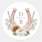Flora-boho-Western Horseshoe Monogramm Runder Aufkleber (Vorderseite)
