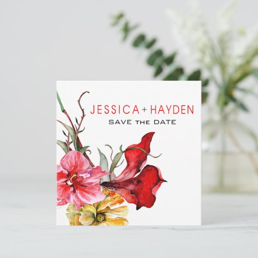 Flora Botanica Wasserfarbene Blume Save the Date (Stehend Vorderseite)