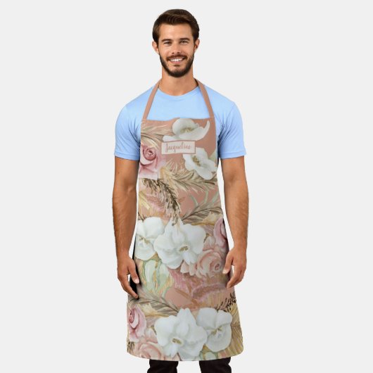 Flora Botanische Wasserfarbe Weiße Palmengrün Schürze (Getragen)