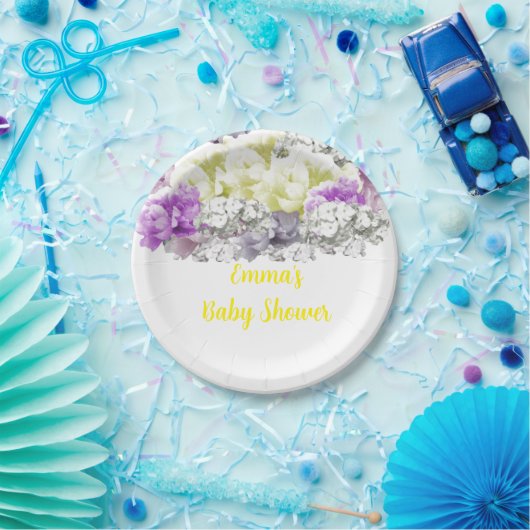 Flora-Bouquet-Babydusche aus gemischtem Soft Pappteller (Party)