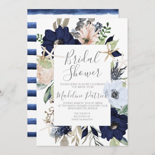 Flora-Brautparty an der Küste Einladung (Vorne/Hinten)
