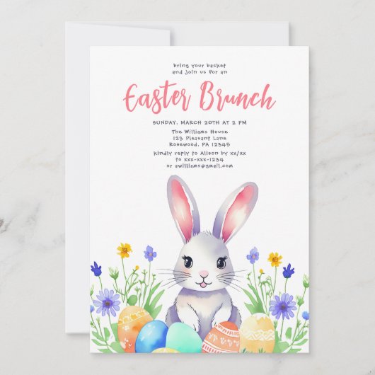 Flora Bunny Rabbit Osterbrunch Einladung (Vorderseite)