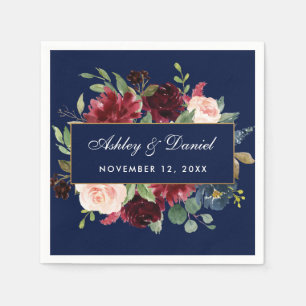 Flora-Burgundy Blue Gold Wedding Serviette