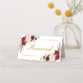 Flora-Burgundy-Gold-Hochzeit reserviert Platzkarte (Vorderseite)