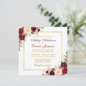 Flora-Burgundy Gold Wedding Card SB Einladung (Stehend Vorderseite)