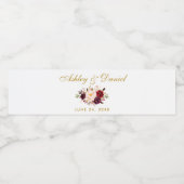 Flora-Burgundy-Goldhochzeit Wasserflaschenetikett (Einzelnes Label)