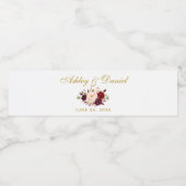 Flora-Burgundy-Goldhochzeit Wasserflaschenetikett (Einzelnes Label)