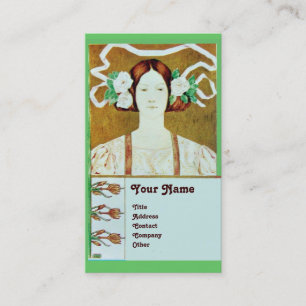 FLORA/DAME MIT MONOGRAMM WEISSE ROSEN VISITENKARTE