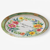 Flora-dekorative Wasserfarben Pappteller (Schrägansicht)