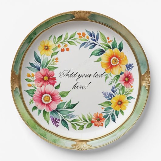 Flora-dekorative Wasserfarben Pappteller (Vorderseite)