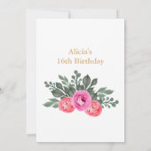 Flora Dusty Rosa Rose 16 . Geburtstag Einladung (Rückseite)