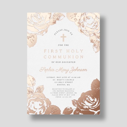 Flora Elegante First Communion Rose Gold Folieneinladung