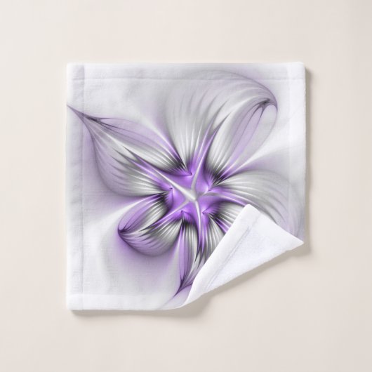 Flora Elegante Modernes Abstraktes Violett Fraktal Badhandtuch Set (Waschlappen)