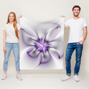 Flora Elegante Modernes Abstraktes Violett Fraktal Fleecedecke