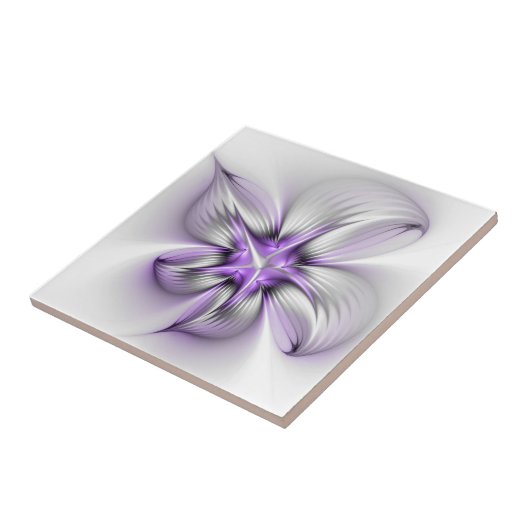 Flora Elegante Modernes Abstraktes Violett Fraktal Fliese (Seite)