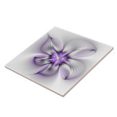 Flora Elegante Modernes Abstraktes Violett Fraktal Fliese (Seite)