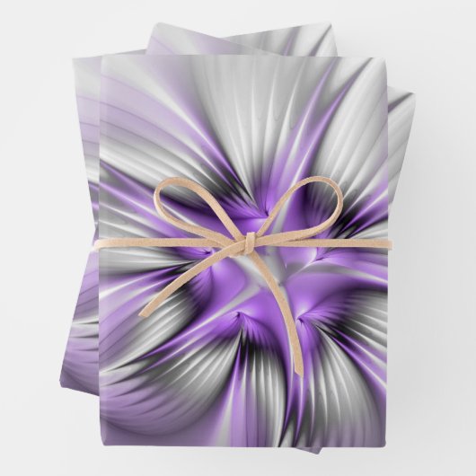 Flora Elegante Modernes Abstraktes Violett Fraktal Geschenkpapier Set (Beispiel)