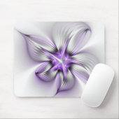 Flora Elegante Modernes Abstraktes Violett Fraktal Mousepad (Mit Mouse)