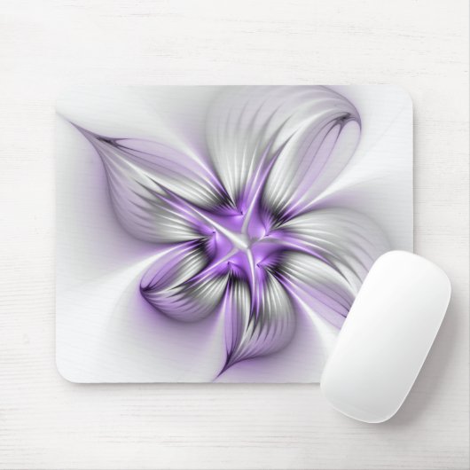 Flora Elegante Modernes Abstraktes Violett Fraktal Mousepad (Mit Mouse)