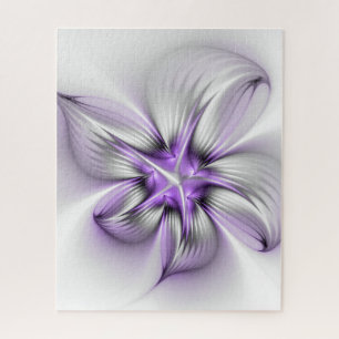 Flora Elegante Modernes Abstraktes Violett Fraktal Puzzle