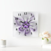 Flora Elegante Modernes Abstraktes Violett Fraktal Quadratische Wanduhr (Zuhause)