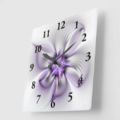 Flora Elegante Modernes Abstraktes Violett Fraktal Quadratische Wanduhr (Winkel)