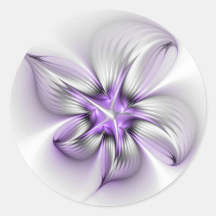 Flora Elegante Modernes Abstraktes Violett Fraktal Runder Aufkleber