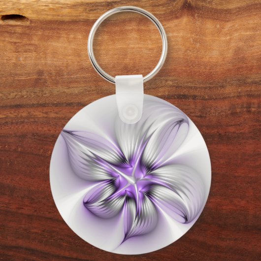 Flora Elegante Modernes Abstraktes Violett Fraktal Schlüsselanhänger (Rückseite)