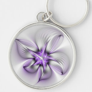 Flora Elegante Modernes Abstraktes Violett Fraktal Schlüsselanhänger