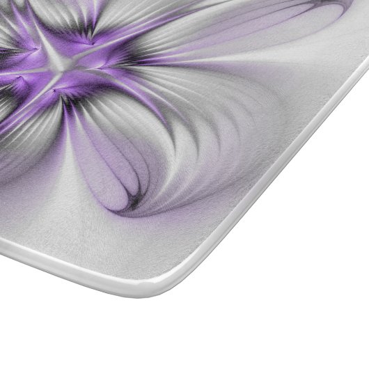 Flora Elegante Modernes Abstraktes Violett Fraktal Schneidebrett (Ecke)