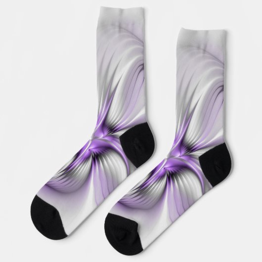 Flora Elegante Modernes Abstraktes Violett Fraktal Socken (Linkes Detail)