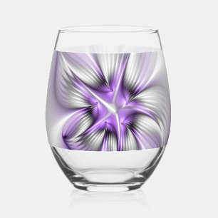 Flora Elegante Modernes Abstraktes Violett Fraktal Weinglas Ohne Stiel