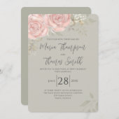 Flora Elegante Watercolor Rose Golden Leaf Einladung (Vorne/Hinten)