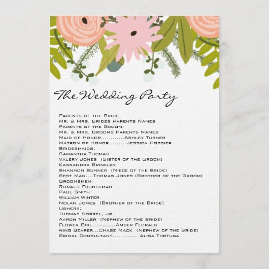 Flora & Fauna Ferns Rose Acorns Twigs Wedding Programm (Rückseite)