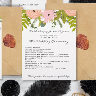 Flora & Fauna Ferns Rose Acorns Twigs Wedding Programm