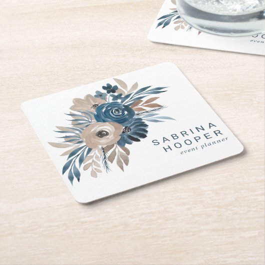 Flora-Flora-Event-Planer Indigo Beige Sepia Rechteckiger Pappuntersetzer (angewinkelt)