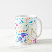 Flora floral monogram, farbig Weiß Tasse (VorderseiteRechts)