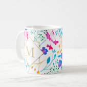 Flora floral monogram, farbig Weiß Tasse (Vorderseite Links)