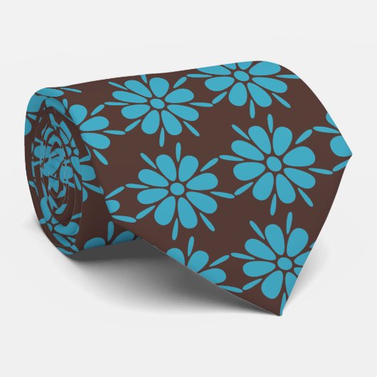 Flora Foulard Blume Brown & Turq zweiseitig Krawatte (Gerollt)
