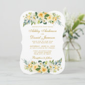 Flora-gelbe Hochzeit in Aquarellfarben Einladung (Stehend Vorderseite)