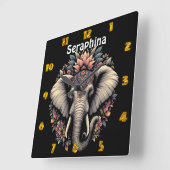 Flora-gemusterter Elefant Quadratische Wanduhr (Winkel)