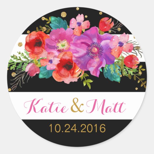 Flora-Glitzer-Etikette Wasserfarbe Runder Aufkleber (Vorderseite)