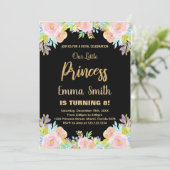 Flora Glitzer Prinzessin Geburtstagseinladungen Einladung (Stehend Vorderseite)