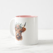Flora-Highland-Kuh mit Blume Zweifarbige Tasse (Vorderseite Links)