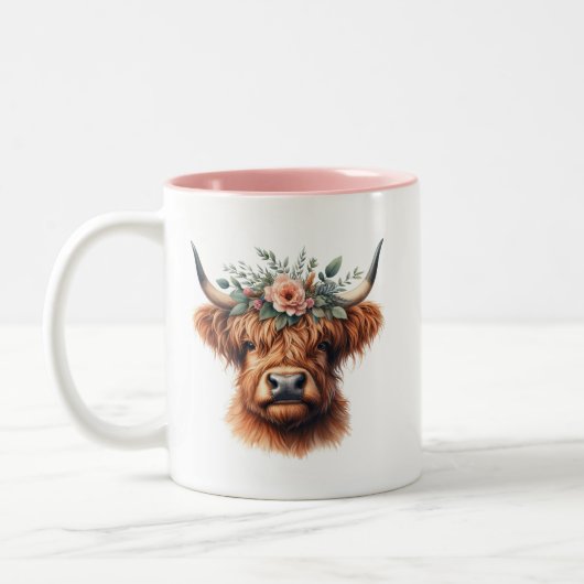 Flora-Highland-Kuh mit Blume Zweifarbige Tasse (Links)
