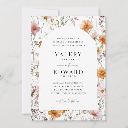 Flora Hochzeit im Herbst Boho Elegante Wildblumen Einladung (Vorderseite)