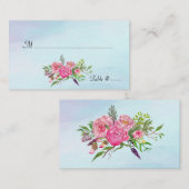 Flora-Hochzeitskarte mit farbenfrohen Wasserfarben Platzkarte (Vorne/Hinten)