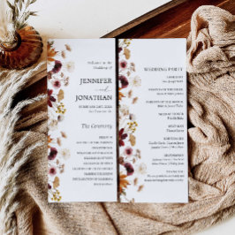 Flora Hochzeitsprogramm für Burgund Boho Fall Programm